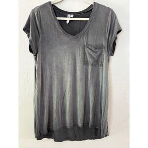 Cable & Gauge Gray Wash V-Neck Pocket Tunic‎ Tee Top Women's Large